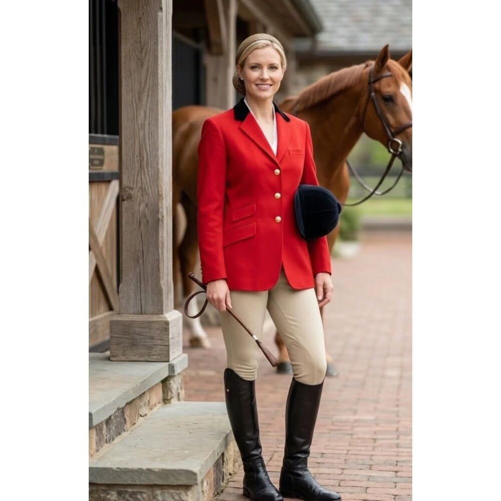 Lauren Ralph Lauren Vintage Red Wool Equestrian Blazer Velvet Collar LRL sz 14